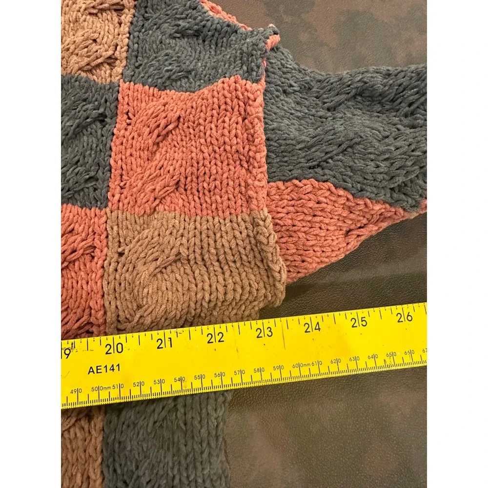 POL Women Colorblock Checkered Cable Knit Cardigan Sweater Rose Grey SMST646 S